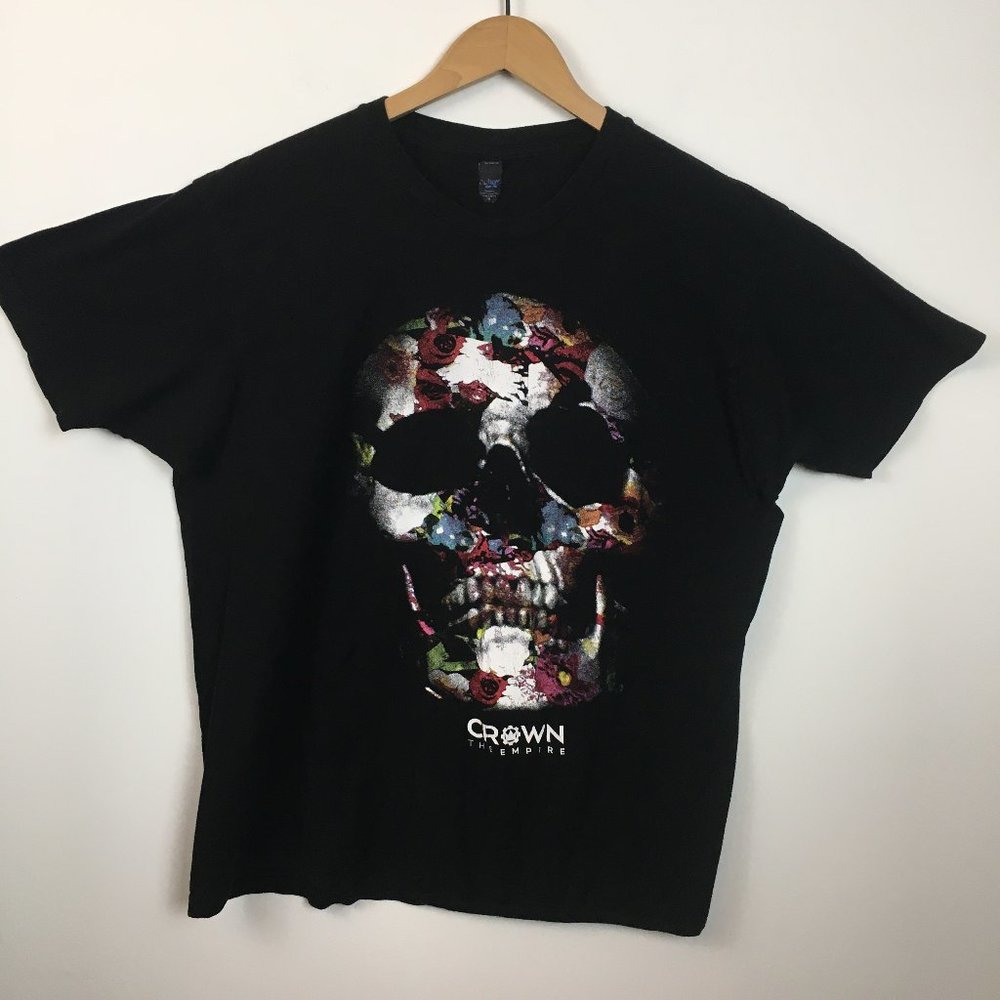 2/$28 Crown The Empire Band Tee Tultex T-Shirt Unisex XL Floral Skull